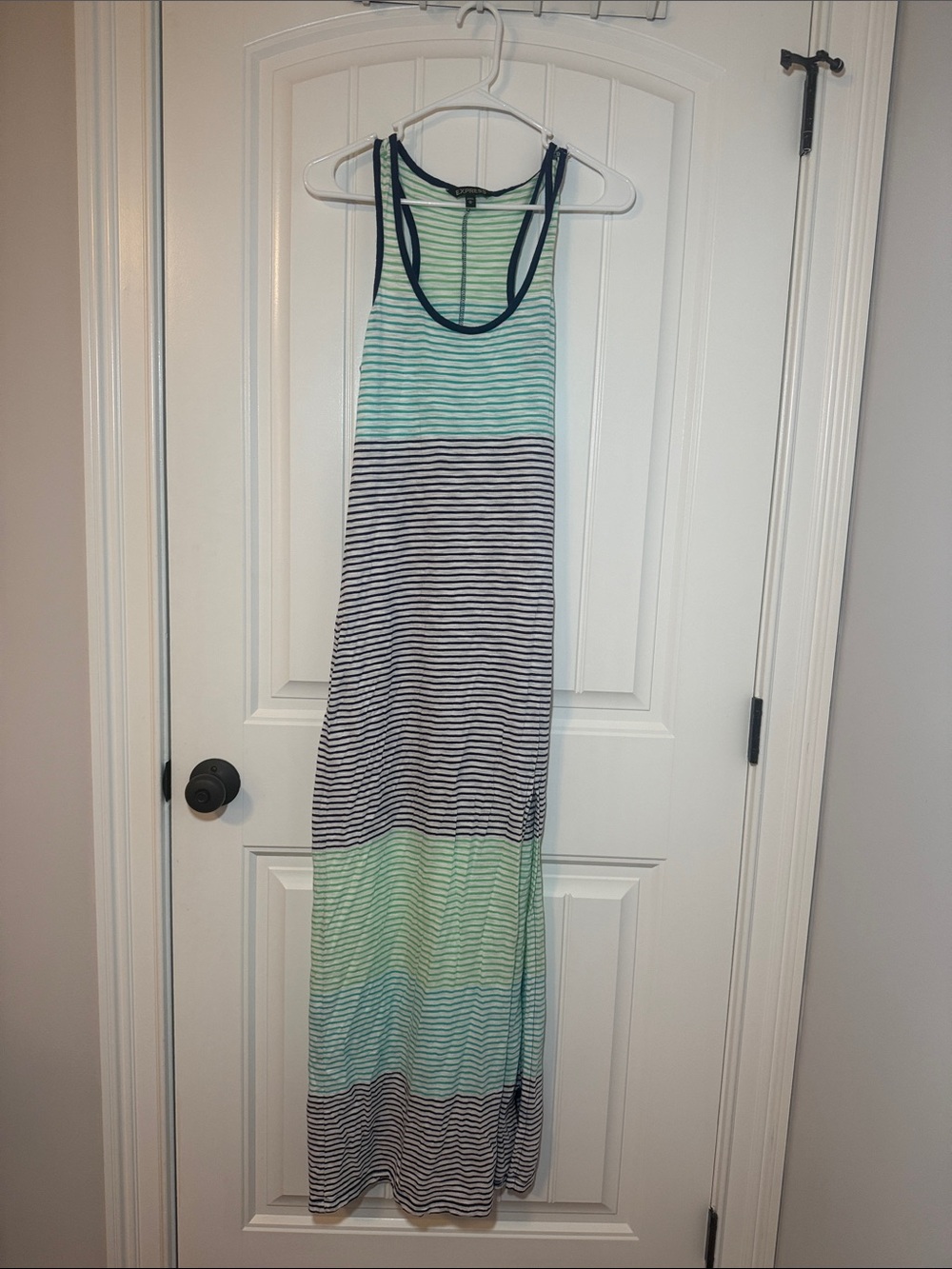 Express Mint & Navy Striped Racerback Maxi Dress Size M | Sleeveless